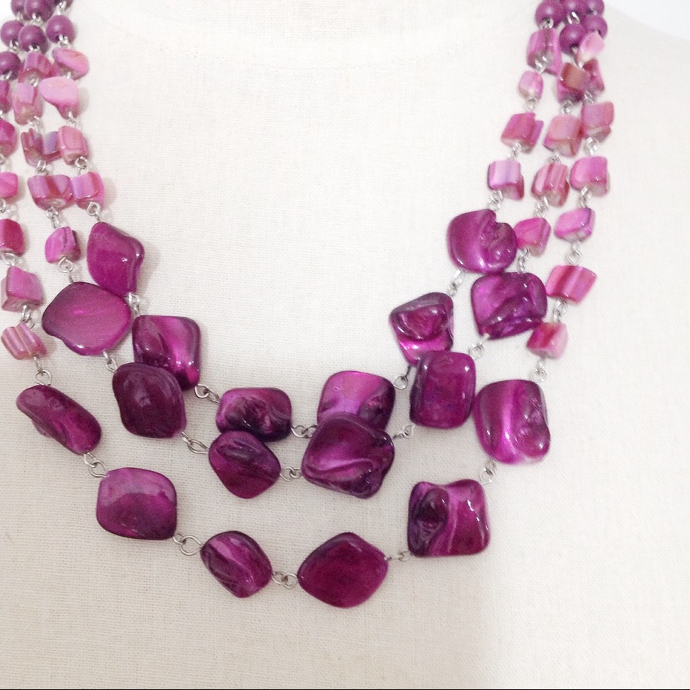 3-Strand Purple Shell Necklace - Picture 3 of 5